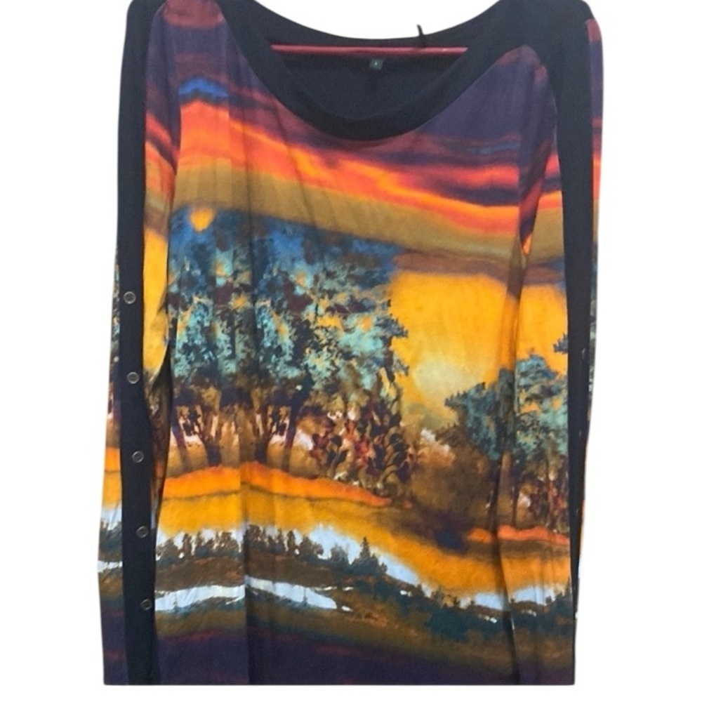 Blue and Orange Graphic Long Sleeve Tee